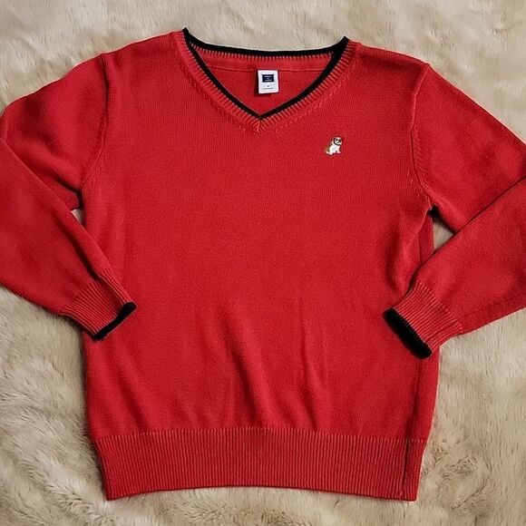 JANIE AND JACK RED TIPPED V-NECK SWEATER WITH DOG, SIZE 4 - Picture 1 of 6